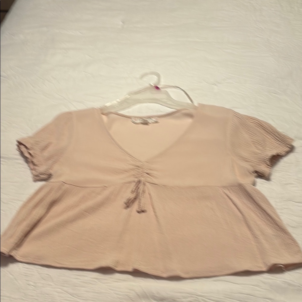 Hippie Rose Tan Tie Front Peplum Blouse